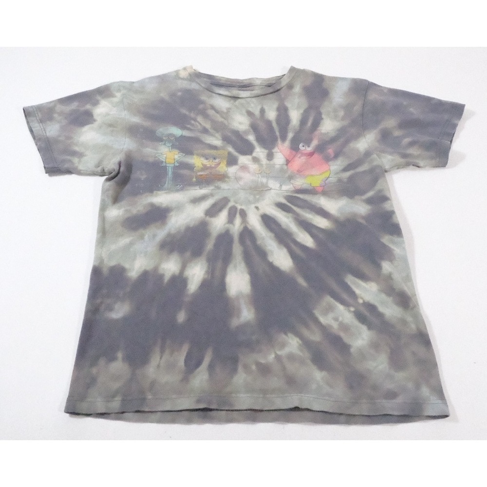 We Love Fine T-Shirt Womens S Gray SpongeBob SquarePants Tie Dye Lineup Graphic